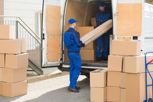 Moving boxes and household items prepared for transport in Uxbridge